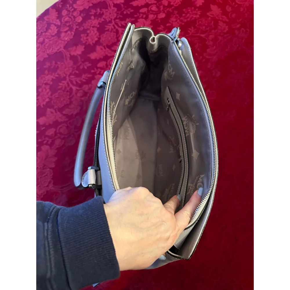 MCM Light Gray/Lavender Leather Satchel w/ Crossbody Strap - Picture 11 of 12